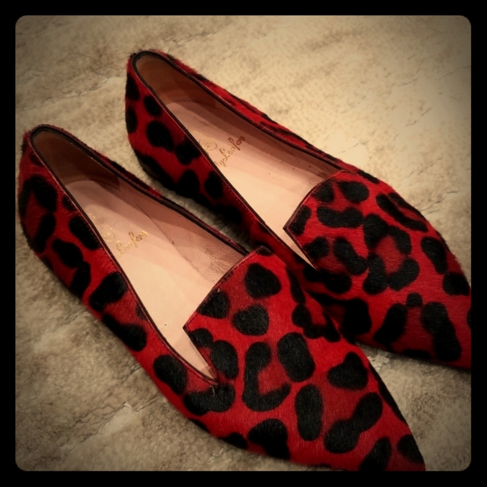 red leopard flats pony hair